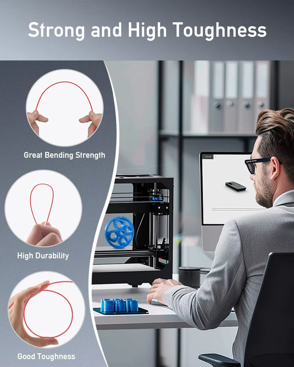1KG PLA/PETG/PLA plus Filament 1.75Mm 1KG without Tray 3D Printer Filament for 3D Printer& 3D Pen，Refll Filament