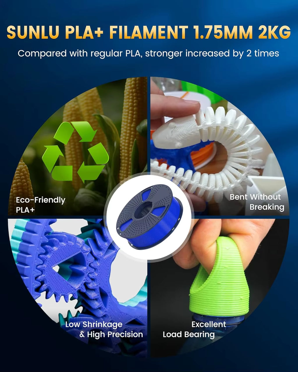 1KG PLA plus 2.0 3D Printer Filament 1.75Mm 1000G Spool (2.2Lbs) Neatly Arranged No Knot Filament Fit Most FDM Printer