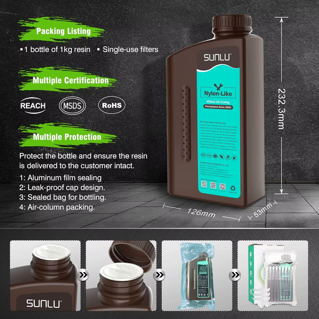 1KG Nylon-Like/Toughness 3D Resin 1000G/Bottle 405Nm Rapid Uv-Curing Photopolymer Resin for 4K/8K LCD/DLP/SLA 3D Printer