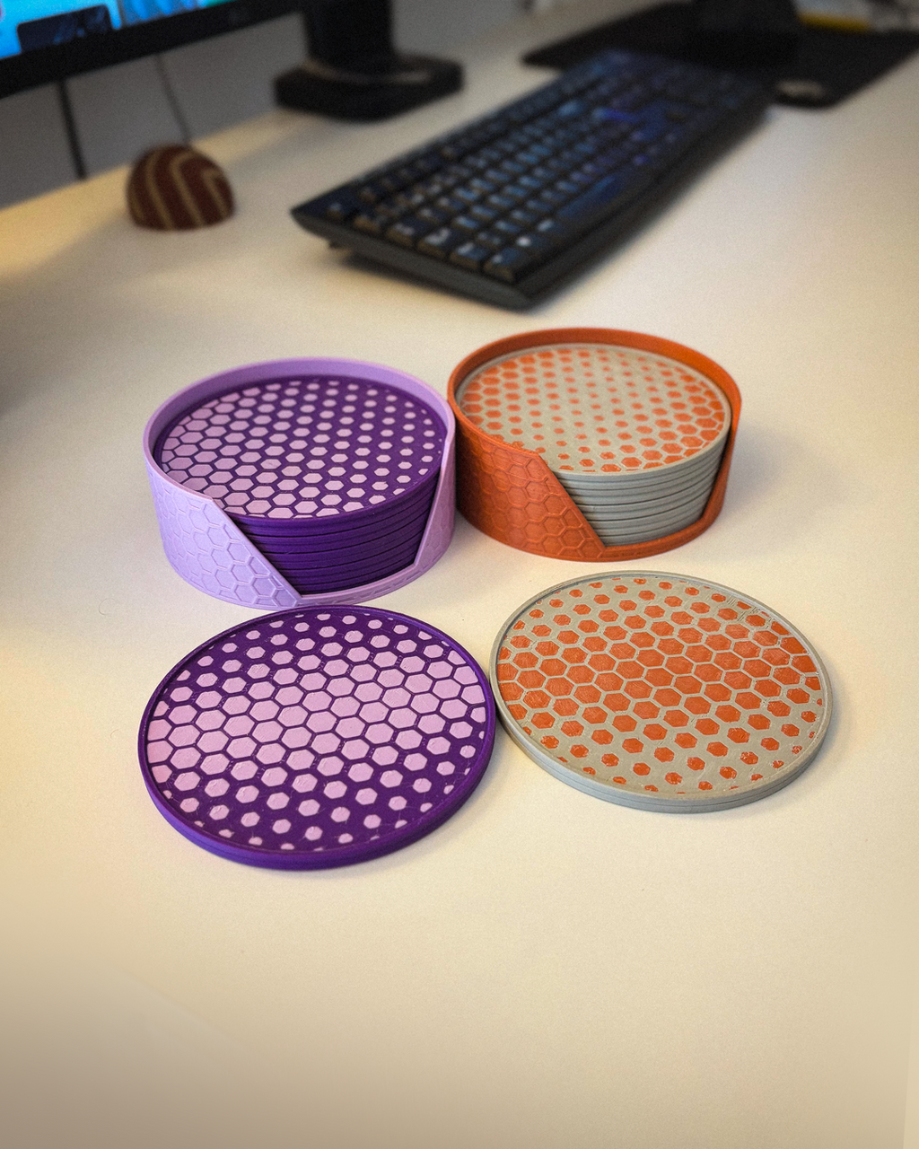 HEXA COASTER – Untersetzer-Set mit Halter (3D-Druck, Wabenstruktur)