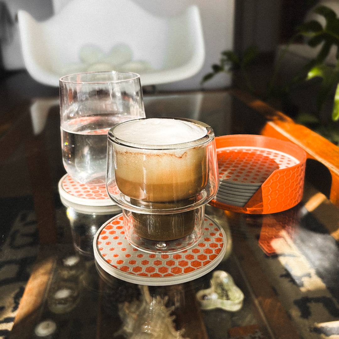 HEXA COASTER – Untersetzer-Set mit Halter (3D-Druck, Wabenstruktur)