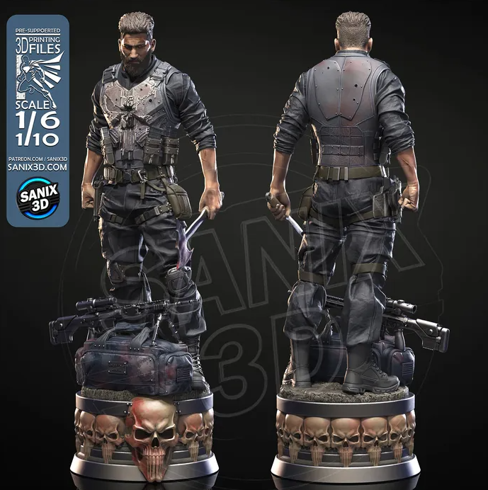The Punisher Fan Art Figur !!!BEMALT!!!-Fan Art-3D Druck- Maßstab 1:6