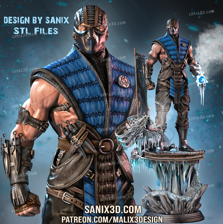 Sub Zero Mortal Kombat Figur Fan Art-3D Druck- Maßstab 1:6