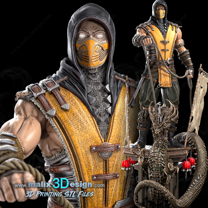 Scorpion Mortal Kombat Figur Fan Art-3D Druck- Maßstab 1:6