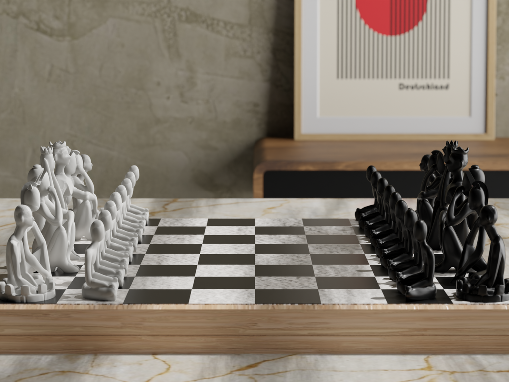 YOGA CHESS – Komplettset mit 3D-gedrucktem Schachbrett (ohne Holzplatte)