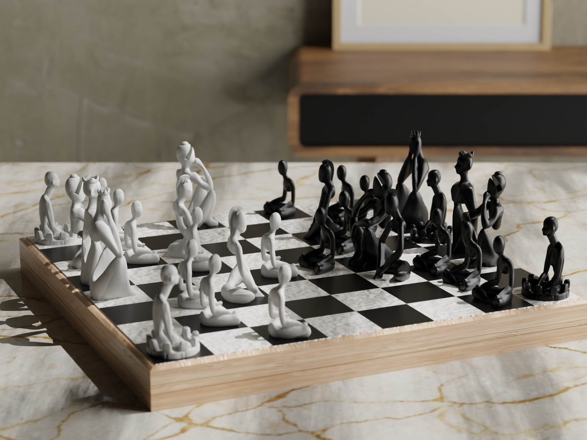 YOGA CHESS – Komplettset mit 3D-gedrucktem Schachbrett (ohne Holzplatte)